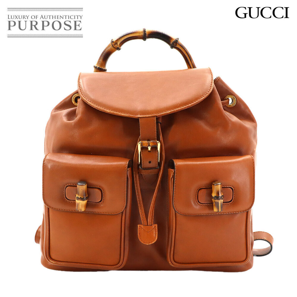 Gucci Bamboo Drawstring Backpack Rucksack Leather Brown